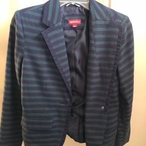 Blue and green striped blazer.
